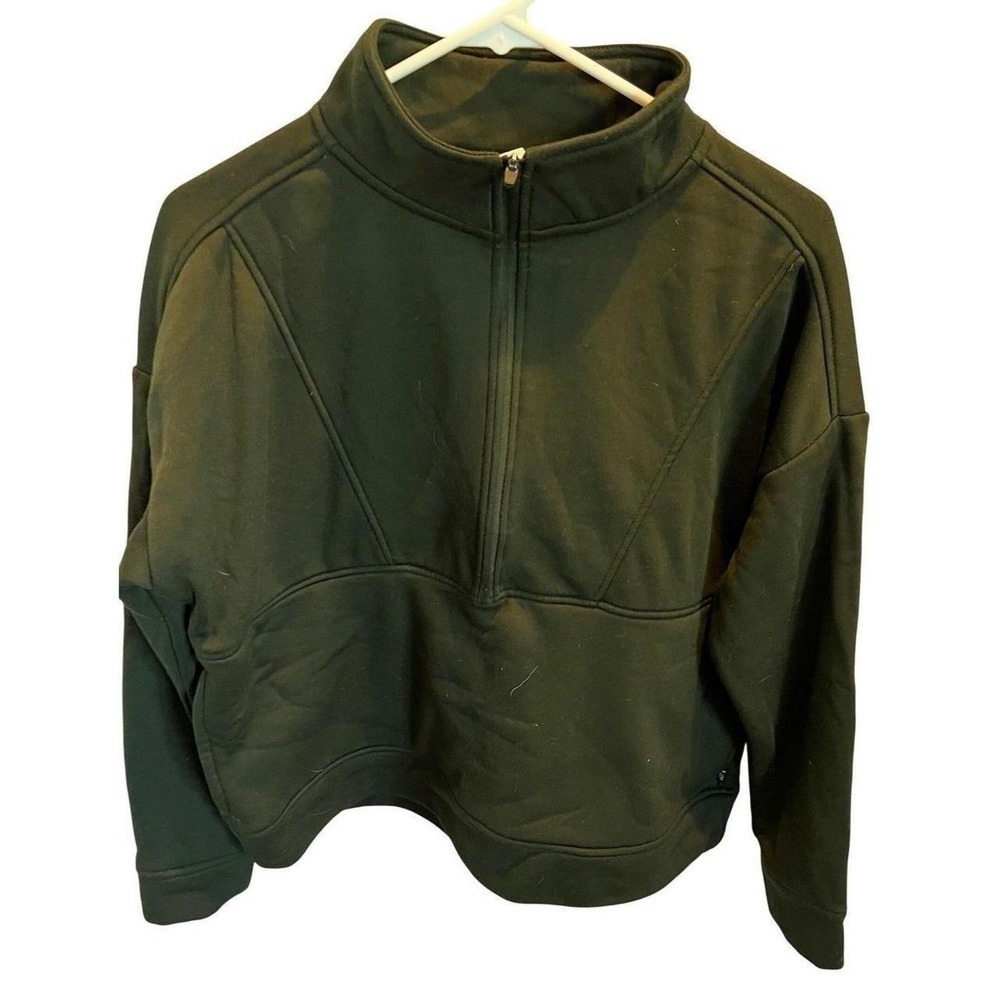 Marika Womens Dark Olive Green Half Zip Cropped Pullover Sweatshirt Size Medium